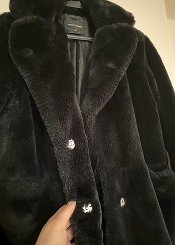 Siyah Midi Suni Kürk Kaban - Görsel 5