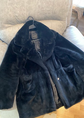 Siyah Midi Suni Kürk Kaban - Görsel 2