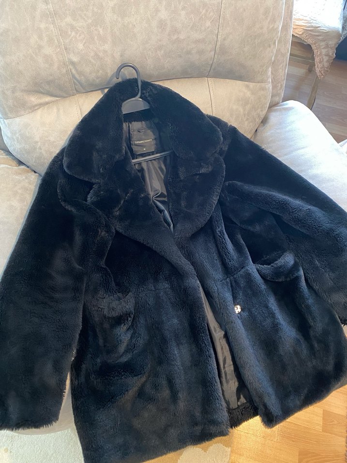 Siyah Midi Suni Kürk Kaban - Görsel 2