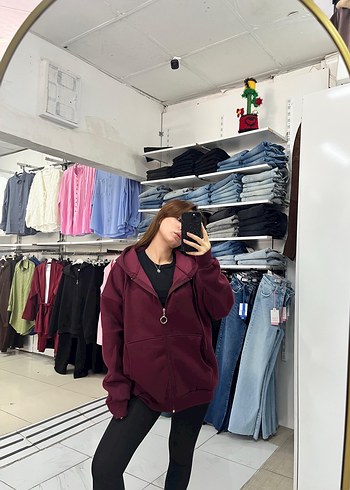 Diğer Bordo Kapüşonlu Salaş Sweat