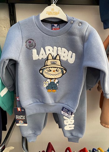 Mavi Erkek Bebek Örme Sweatshirt ve Pantolon Takımı