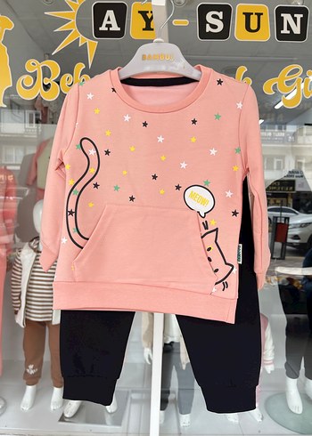 Pembe Baskılı Uzun Kollu Kız Bebek Takımı