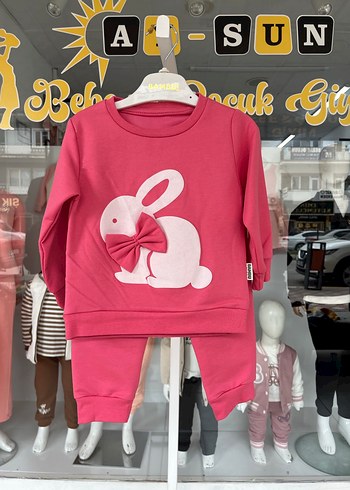 Pembe Uzun Kollu Tavşan Figürlü Bebek Takımı