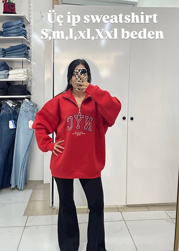 Diğer Kırmızı Yarım Fermuarlı NYC Sweatshirt