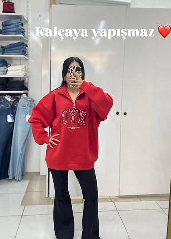 l Beden kırmızı Renk Kırmızı Yarım Fermuarlı NYC Sweatshirt