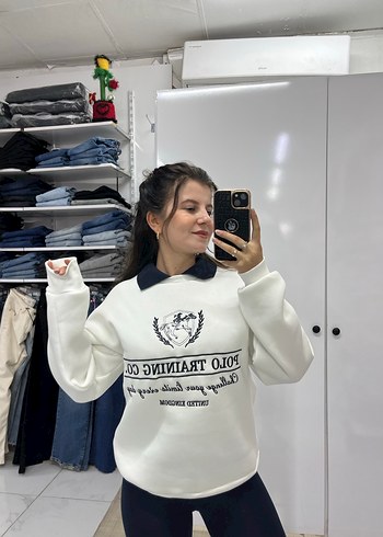 s Beden beyaz Renk Beyaz Baskılı Kadın Sweatshirt