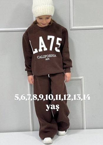 Kız Çocuk Kahverengi Baskılı Sweatshirt ve Eşofman Takımı - Görsel 2