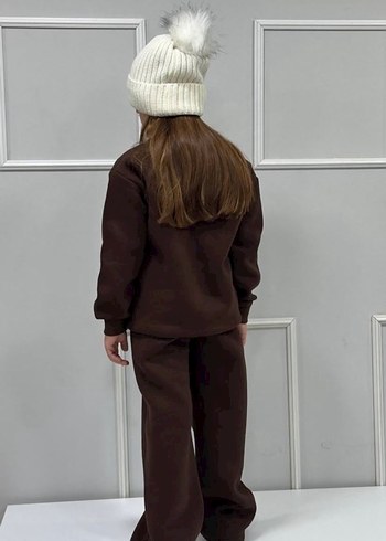 Kız Çocuk Kahverengi Baskılı Sweatshirt ve Eşofman Takımı - Görsel 3