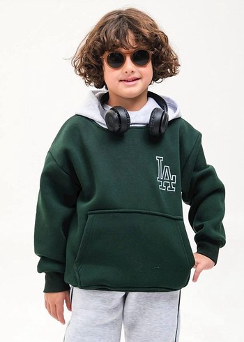 Kapüşonlu unisex Yeşil Sweatshirt ve Gri Eşofman Altı - Görsel 4