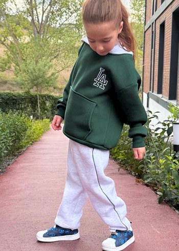 Kapüşonlu unisex Yeşil Sweatshirt ve Gri Eşofman Altı - Görsel 2