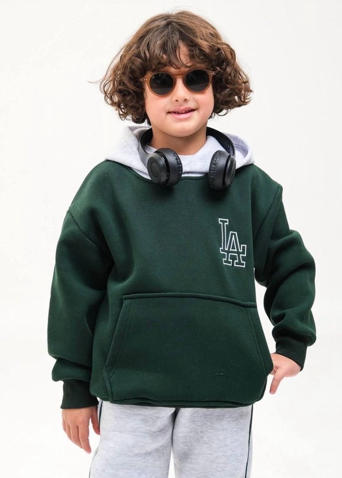 Kapüşonlu unisex Yeşil Sweatshirt ve Gri Eşofman Altı - Görsel 4