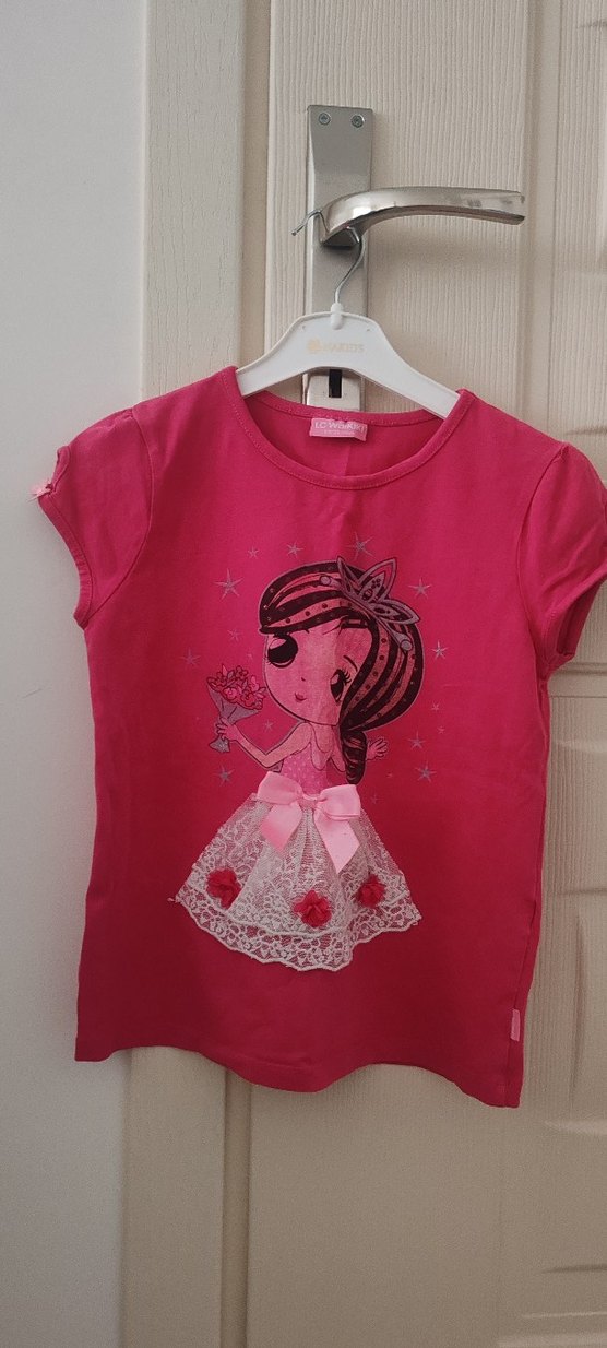 Kız Çocuk Pembe Baskılı Kısa Kollu Tişört - Görsel 2