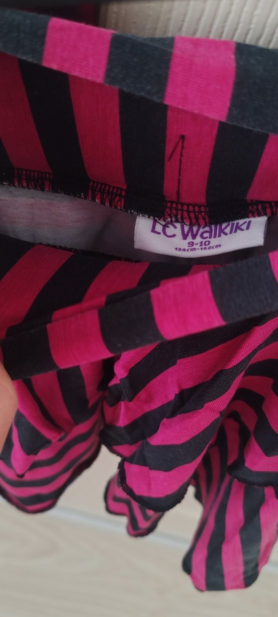 Pembe Siyah Çizgili Mini Fırfırlı Etek - Görsel 4