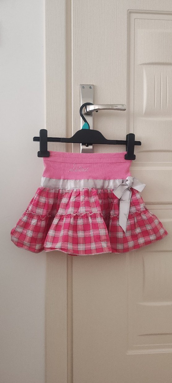 Pembe Kareli Fırfırlı Kız Çocuk Etek - Görsel 2