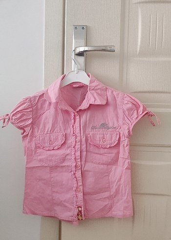 Pembe Kısa Kollu Düğmeli Mini Gömlek - Görsel 2