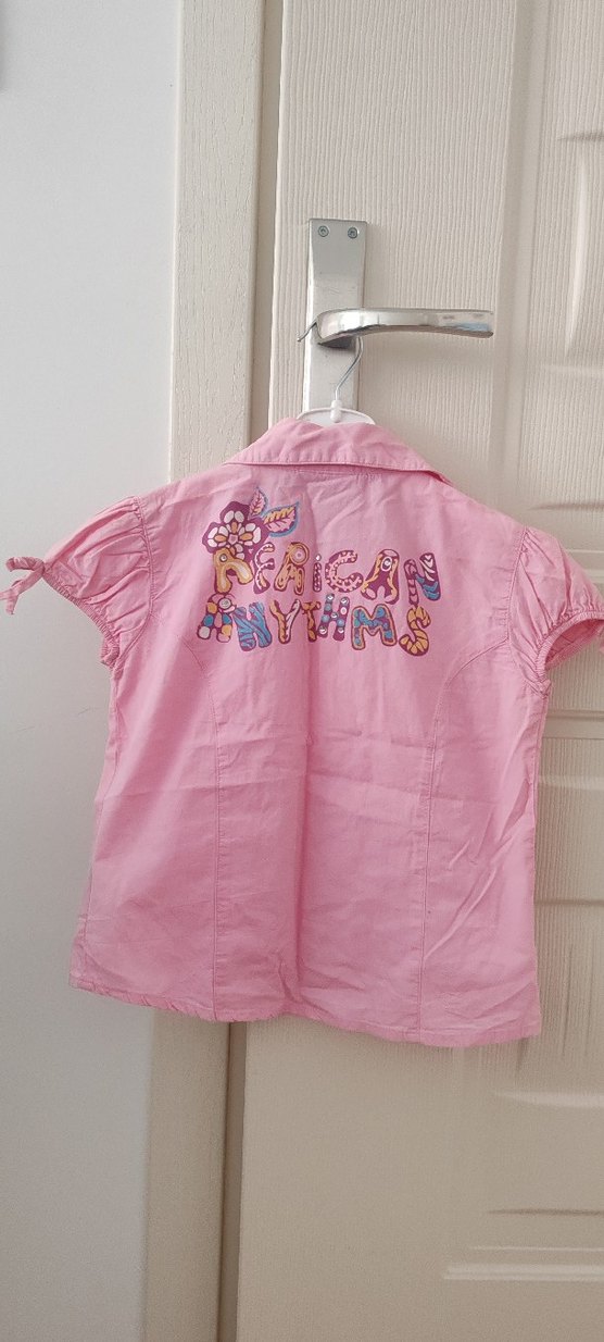 Pembe Kısa Kollu Düğmeli Mini Gömlek - Görsel 3