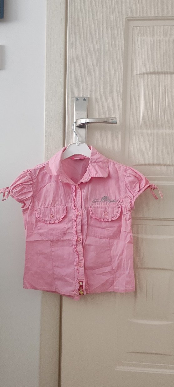 Pembe Kısa Kollu Düğmeli Mini Gömlek - Görsel 2