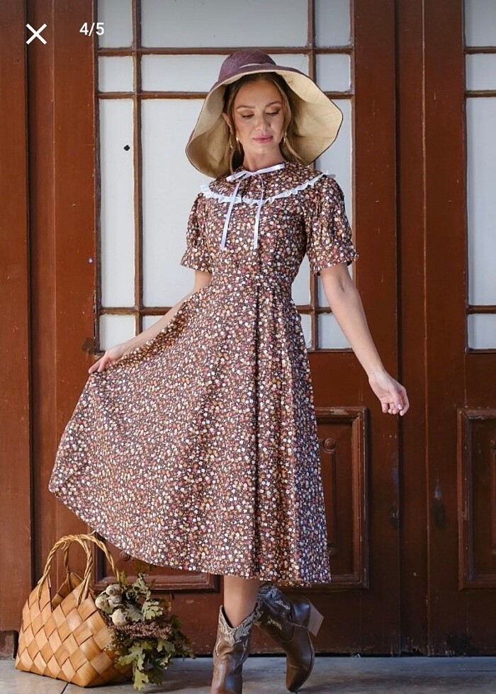 Kahverengi Vintage Elbise - Görsel 2