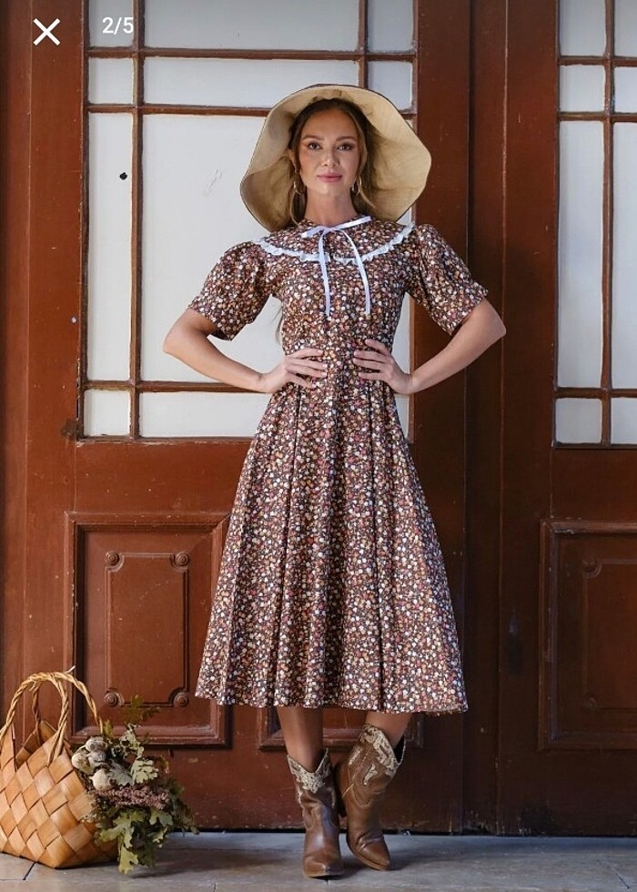 Kahverengi Vintage Elbise - Görsel 3