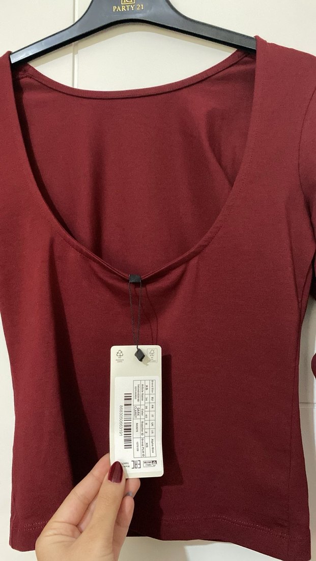 Bordo Düğmeli Uzun Kollu Kadın Bluz - Görsel 2