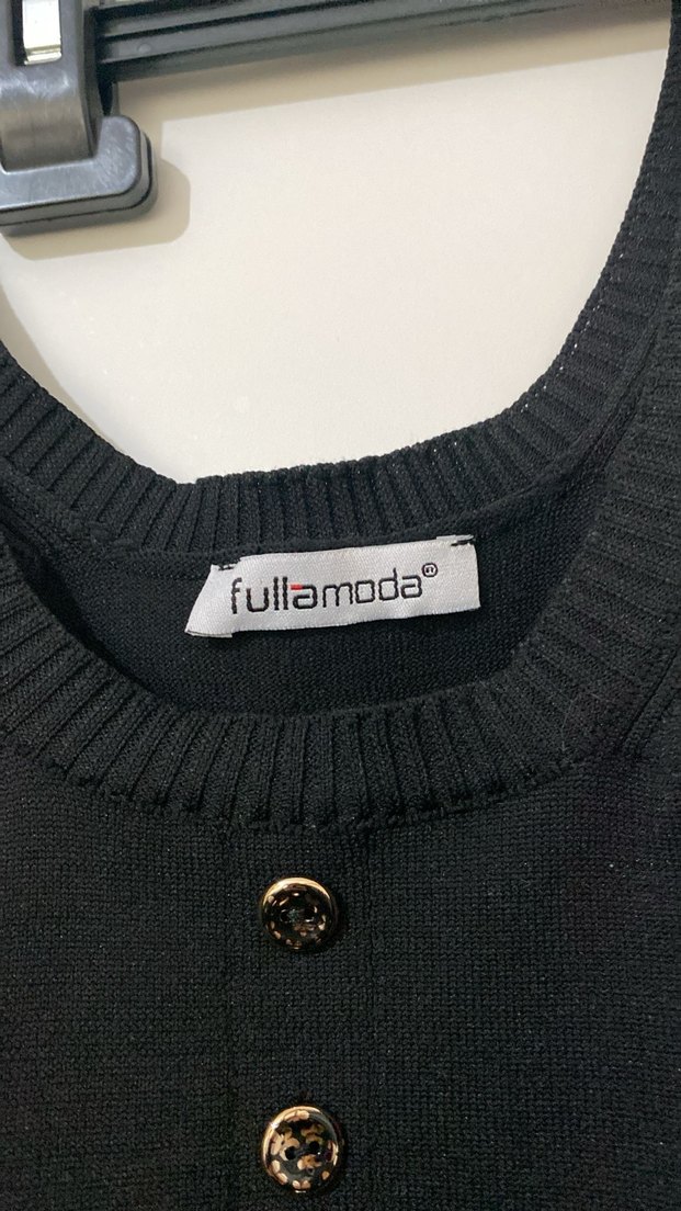 Düğmeli Siyah Örme Kadın triko - Görsel 2