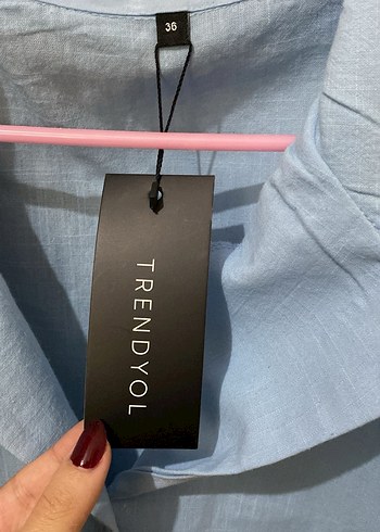 Mavi Keten Gömlek, Kolsuz, Düğmeli, Regular Fit - Görsel 2