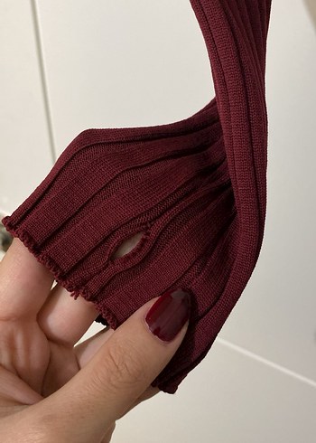 Bordo Düğmeli Uzun Kollu Triko Bluz - Görsel 2