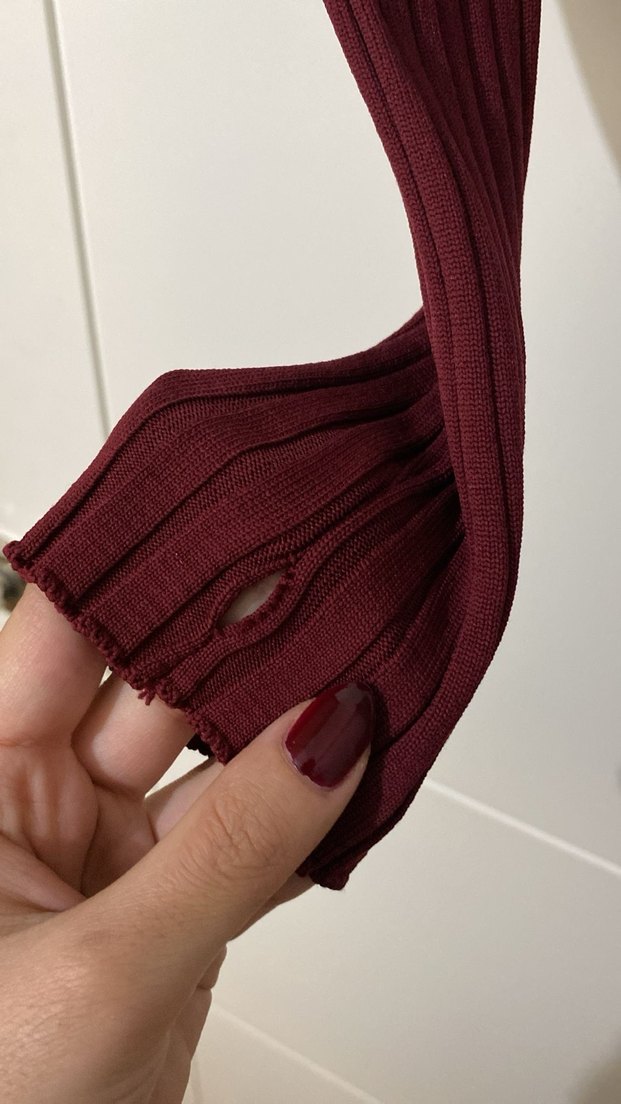 Bordo Düğmeli Uzun Kollu Triko Bluz - Görsel 2