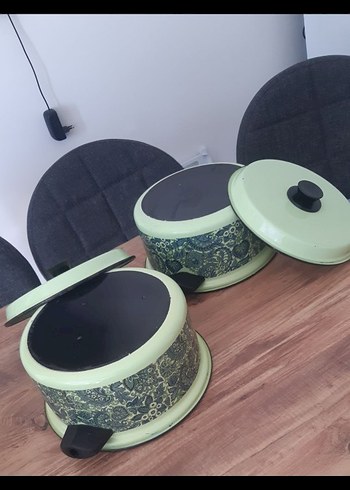 Yeşil Desenli Emaye Tencere Seti - Görsel 4