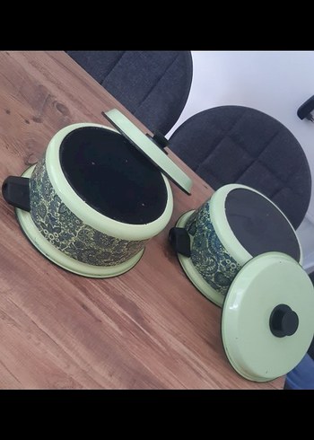 Yeşil Desenli Emaye Tencere Seti - Görsel 3