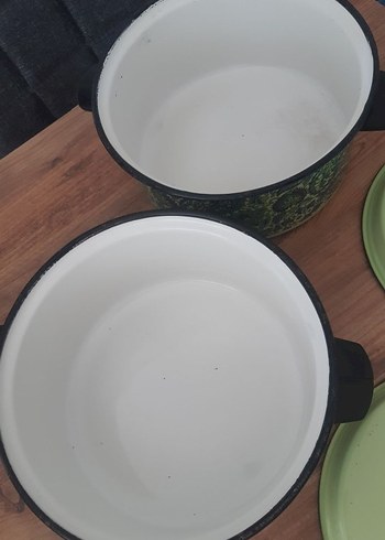 Yeşil Desenli Emaye Tencere Seti - Görsel 7