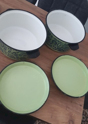 Yeşil Desenli Emaye Tencere Seti - Görsel 2