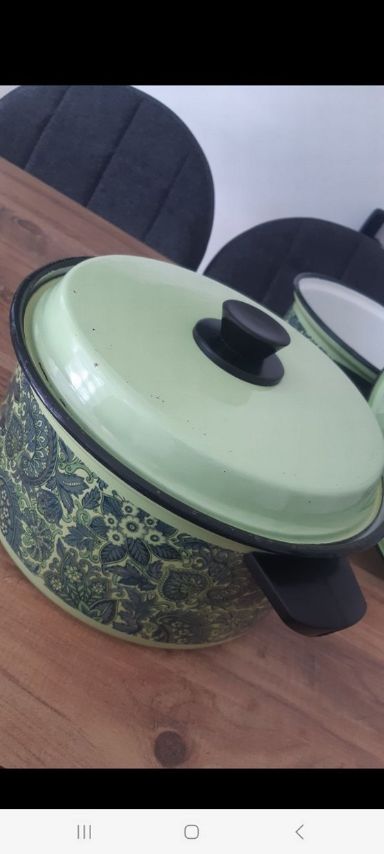 Yeşil Desenli Emaye Tencere Seti - Görsel 5