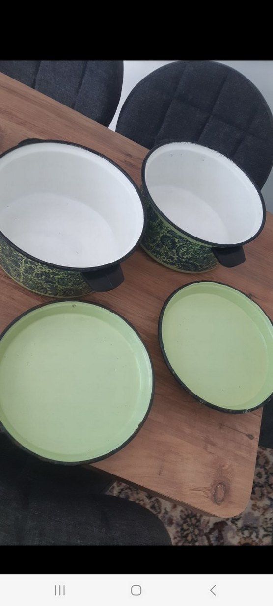 Yeşil Desenli Emaye Tencere Seti - Görsel 2