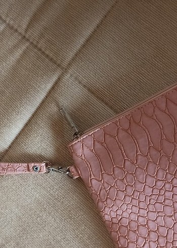 Beden pembe Renk Pembe Yılan Desenli Deri Kadın Portföy Çanta