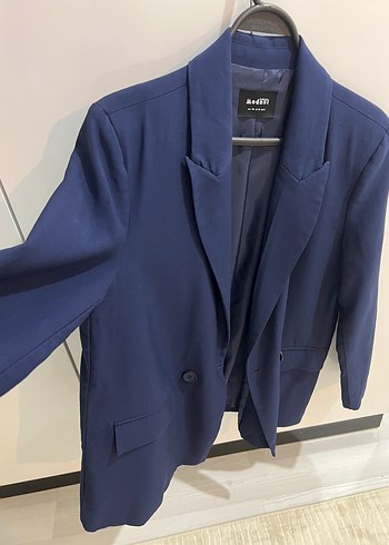 m Beden Düğmeli Mavi Kadın Blazer