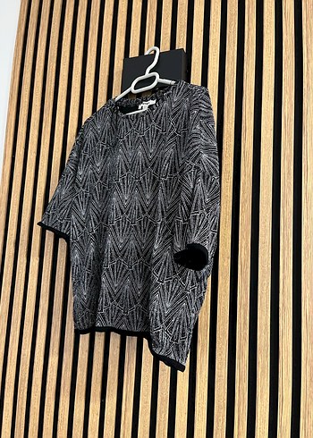 Gri Desenli Örme Kısa Kollu Kadın Bluz - Görsel 3