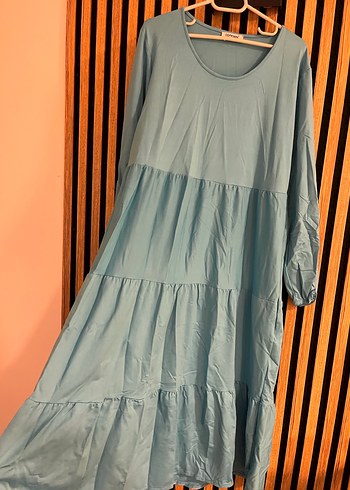 Mavi Uzun Kollu Pilili Bohem Elbise - Görsel 3