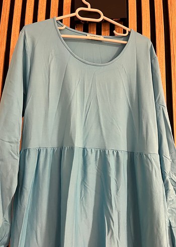 Mavi Uzun Kollu Pilili Bohem Elbise - Görsel 2