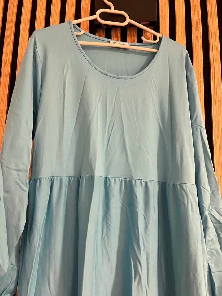 Mavi Uzun Kollu Pilili Bohem Elbise - Görsel 2