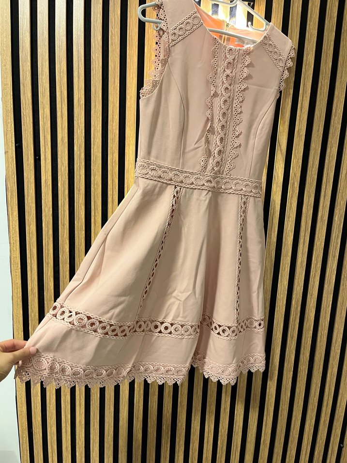 Bej Dantel Detaylı Midi Elbise - Görsel 2