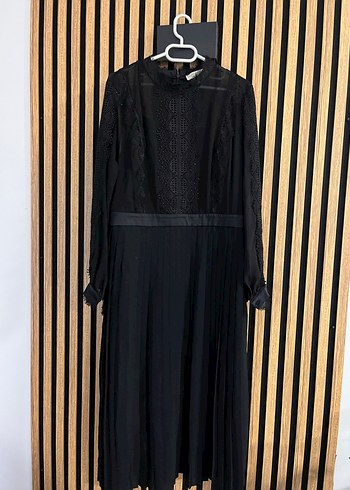 Siyah Pilili Uzun Kollu Gotik Elbise - Görsel 3