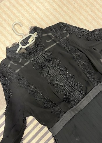 Siyah Pilili Uzun Kollu Gotik Elbise - Görsel 2