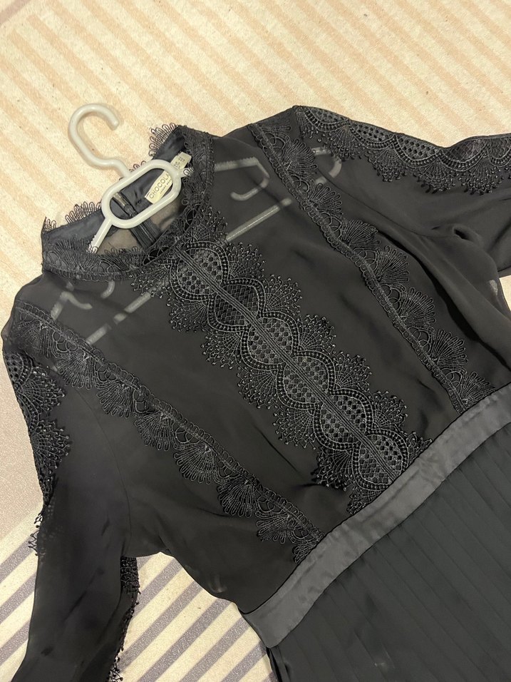 Siyah Pilili Uzun Kollu Gotik Elbise - Görsel 2