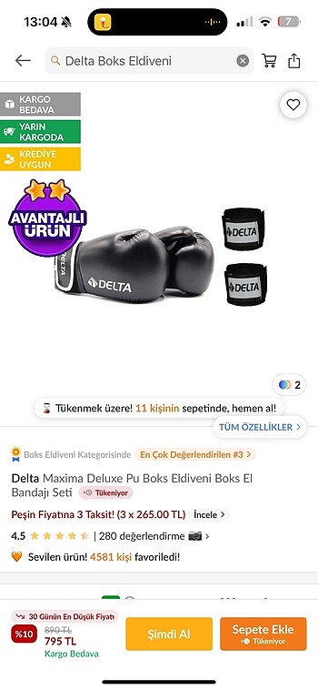  Beden Delta Boks Eldiven\bandaj/yastık