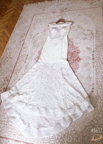 Bohem Yüksek Yakalı Uzun Kuyruklu Beyaz Gelinlik - Görsel 5