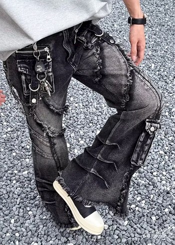 Rick Owens Metal Grunge Cepli Yirtik Jean Pantolon