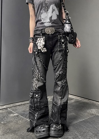 Killstar Emo Yirtik Cepli Kargo Jean Grunge Pantolon