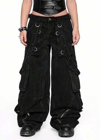 Rick Owens Streetstyle Siyah Kargo Baggy Pantolon