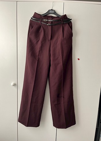 Addax Bordo Kumaş Kadın Pantolon, Kemerli, Normal Boy